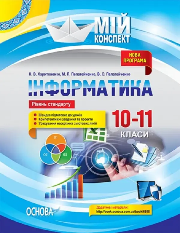 Обкладника "Інформатика. 10-11 класи (рівень стандарту)" Обкладинка "Інформатика. 10-11 класи (рівень стандарту)"
