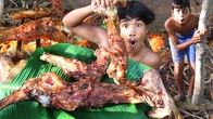 Epic Rainforest Feast: Grilled Cow Leg Extravaganza! | Primitive Boy's Ultimate Cooking Adventure