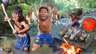 Survival Skills: CATCH & Cooking Frog on the Rock Eating Delicious