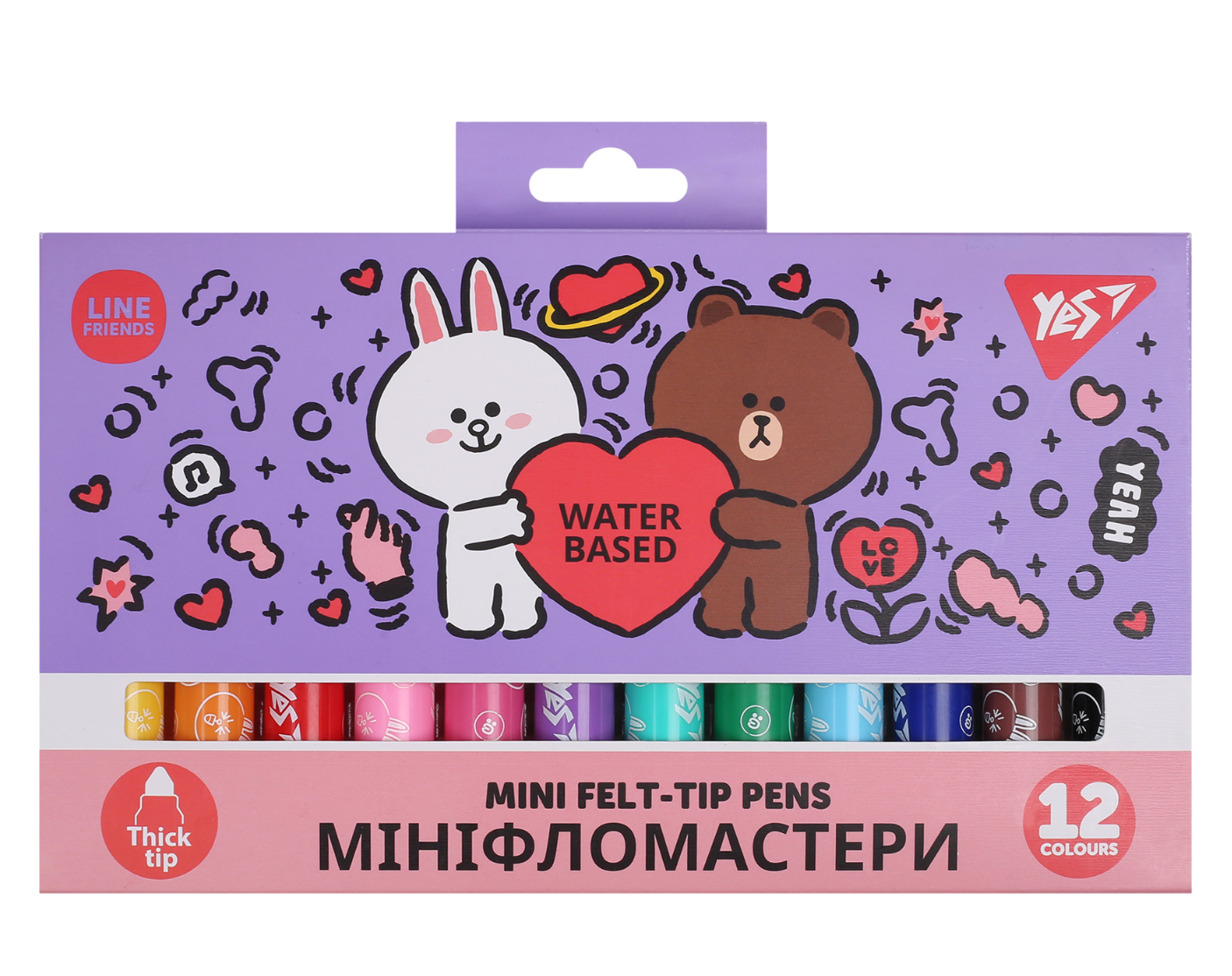 Фломастери YES 12 кольорів Line Friends Mini