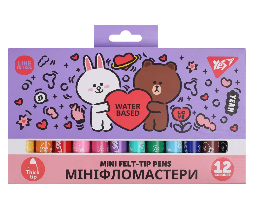Обкладинка "Фломастери Yes 12 кольорів Line Friends Mini"