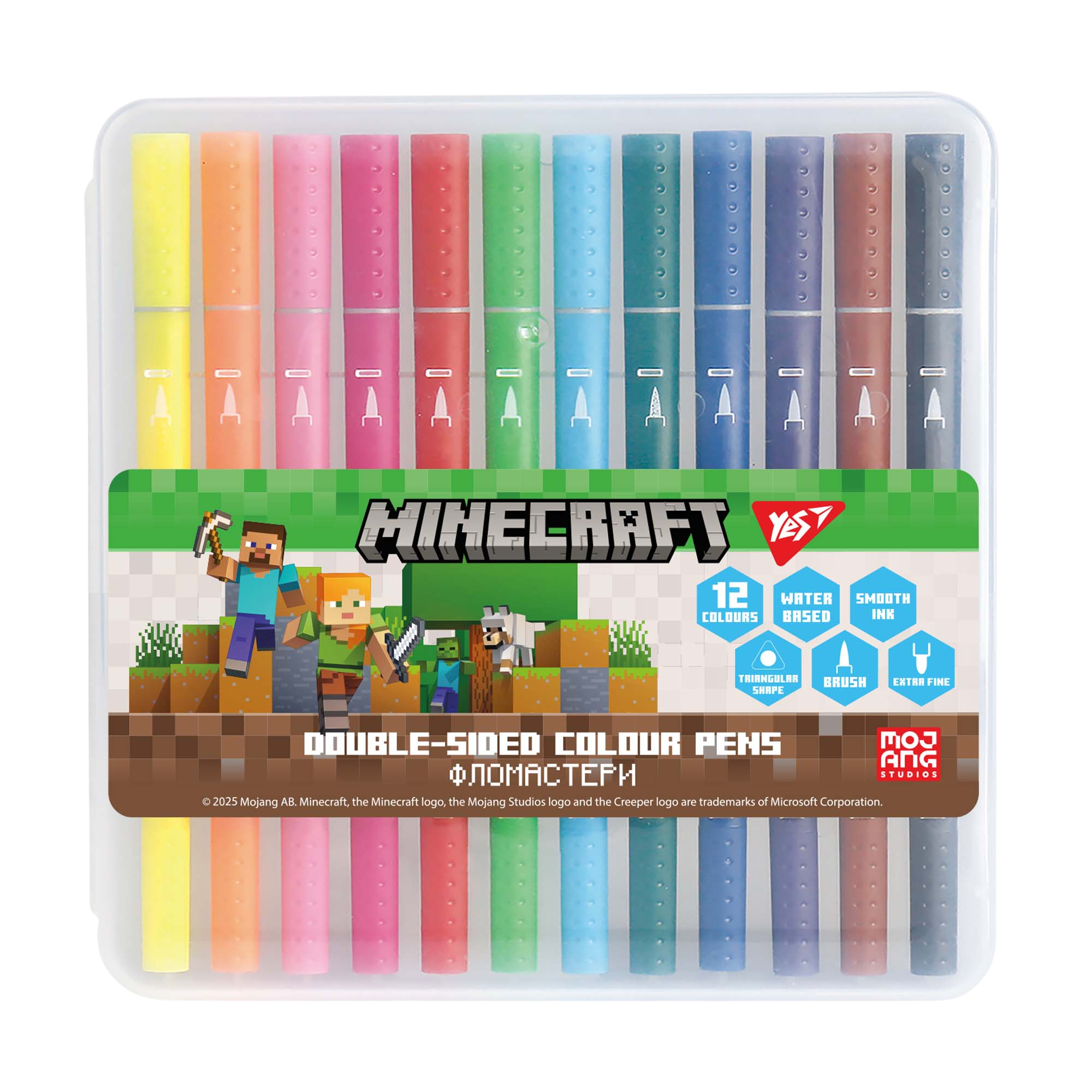 Фломастери двосторонні YES 12 кольорів Minecraft