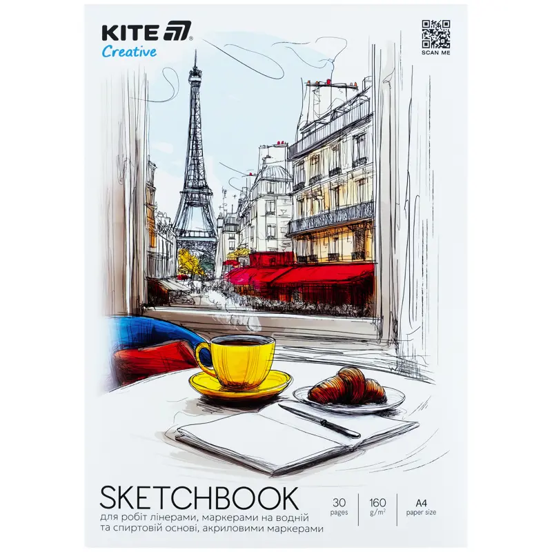 Скетчбук для робіт маркерами Kite Creative (А4, 30...