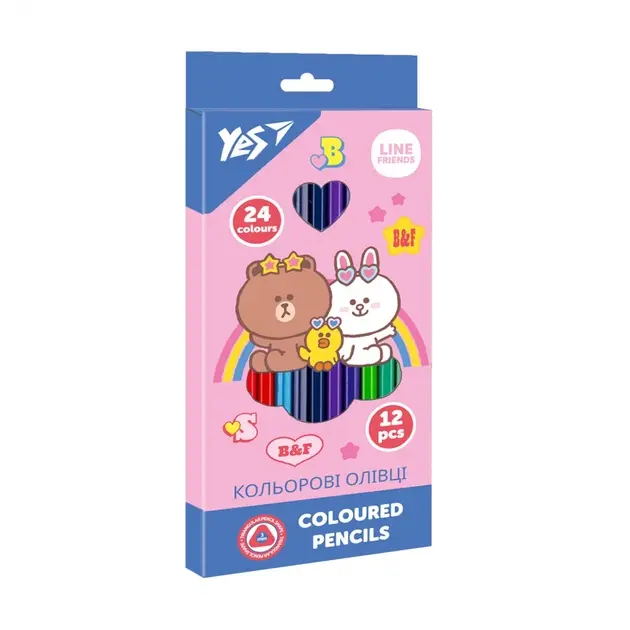 Олівці кольорові YES 12/24 кольорів Line Friends