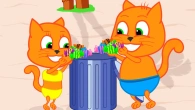 Cats Family in English - We Clean The Beach From Garbage Animation