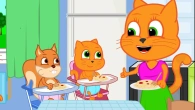 Cats Family in English - Mom Teaches You to Eat Pasta Cartoon for Kids