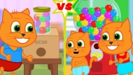 Cats Family in English - CHALLENGE Gumball Machine Cartoon for Kids