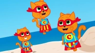 Cats Family in English - Superheroes on the beach Cartoon for Kids